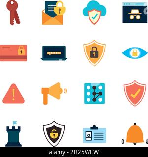 Isolated security flat style icon set vector design Stock Vector