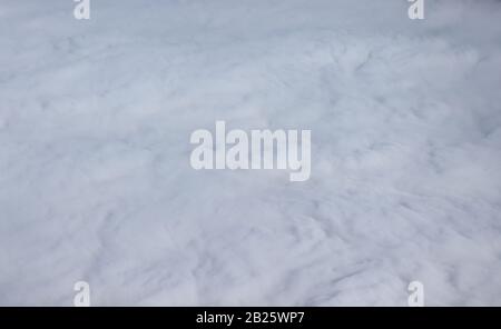 Thick white fog layer seen from above. Stock Photo