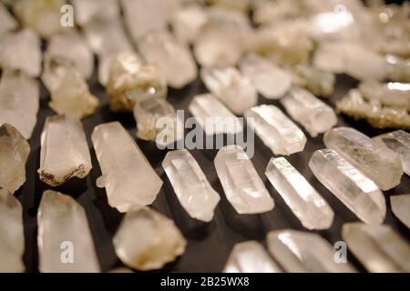 Natural stones and minerals on the counter of the night market for tourists Goa, India Stock Photo