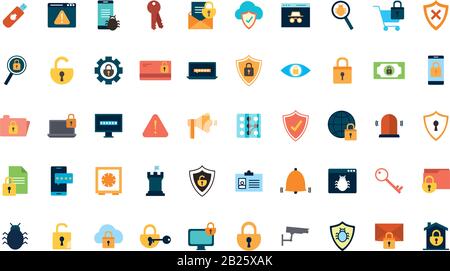 Isolated security flat style icon set vector design Stock Vector