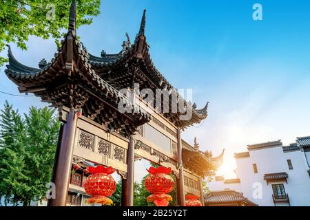 Art Arch, Chinese classical architectural style.Confucius Temple in Nanjing, China Stock Photo