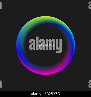 Neon vector circle, glow round futuristic frame, transparent border on black background Stock Vector