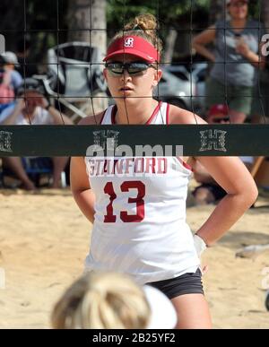 February 22, 2020 - Stanford Cardinal Maddie Dailey #13 during a match the Stanford Cardinal and the UCLA Bruins at Queen's Beach Waikiki in Honolulu, HI - Michael Sullivan/CSM Stock Photo