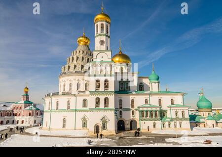 Voskresensky cathedral towers and golden domes with inner yard of  New Jerusalem Monastery, Istra, Moscow region Stock Photo