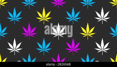 Seamless pattern with colorful leaves of marijuana, background with cannabis. Vector illustration Stock Vector