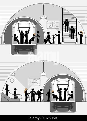 Busy underground rapid transit system. Stock Vector
