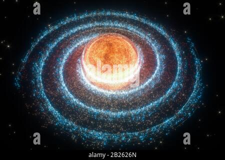 Glowing stars in a blue galaxy nebula. background illustration