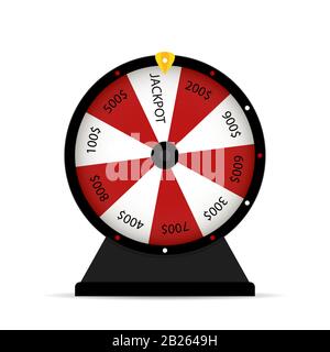 Jackpot winning in gambling wheel rotate vector. Illustration red black roulette, winner prize fortune, play win, opportunity in casino Stock Vector
