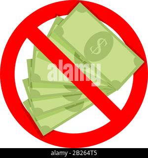Cash is not accepted icon for door, vector. Illustration prohibited pay cash in cafe or retail shop. Forbidden finance bribe, ban payment corruption, Stock Vector