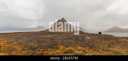 West fjords of Iceland panorama of Troed Scenic Lookout along Djupvegur close to Sudavik Stock Photo