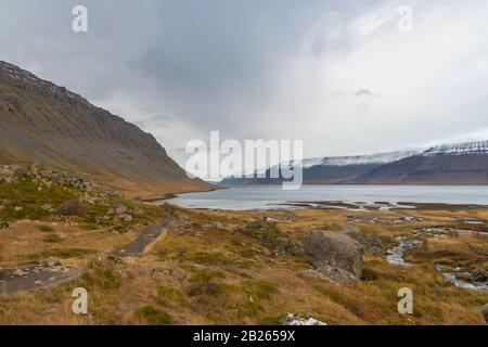 Westfjords of Iceland view along fjord close to Dynjandi fall Stock Photo