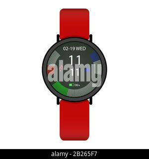Smart watch for do sport and run with indicators distance and burn calories. Illustration gadget and watch, running smart device, fitness smartwatch a Stock Vector