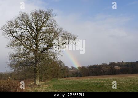 Rainbow in the English countryside Stock Photo