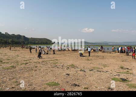Hawassa Fish Market - with fisherman selling their catch from Lake Awasa, Ethiopia Stock Photo