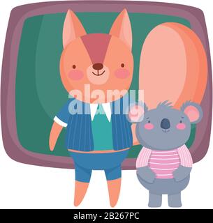 back to school, squirrel koala chalkboard students cartoon vector illustration Stock Vector