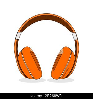 Flat drawing of headphones speaker device gadget isolated on a white background. The musical element to listen to the songs and playlist. Vector. Stock Vector