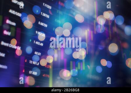 Stock index on the computer monitor . Financial data on a monitor which including of Market Analyze. Bar graphs, Diagrams, financial figures. Stock Photo