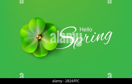 Hello, hi spring green background stock vector illustration. Realistic flower. Templates for placards, banners, flyers, presentations, reports Stock Vector