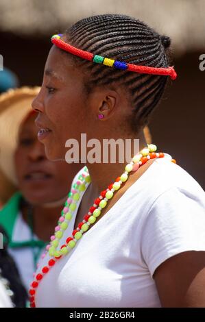 Woman dancing at an initiation ceremony, near Pitseng (Leribe), Lesotho Stock Photo