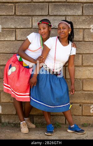 Basotho girls, near Pitseng (Leribe), Lesotho Stock Photo