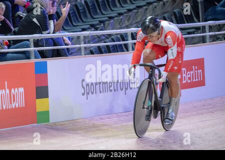 Berlin, Germany. 29th Feb, 2020. Cycling/Track, World Championship: Sprint, Men, Qualification: Credit: Sebastian Gollnow/dpa/Alamy Live News Stock Photo
