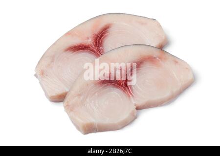 Two raw fresh swordfish fillets isolated on white background Stock Photo