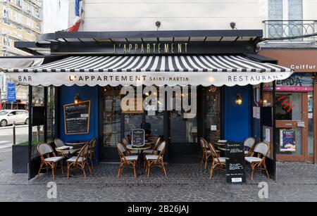 Appartement Saint-Martin is traditional French restaurant located at Boulevard Bonne Nouvelle near Porte Saint Denis in Paris, France. Stock Photo