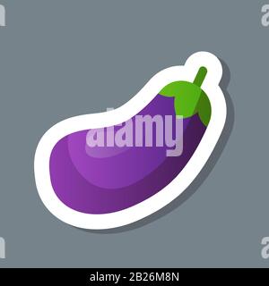 fresh eggplant sticker tasty vegetable healthy food concept vector illustration Stock Vector