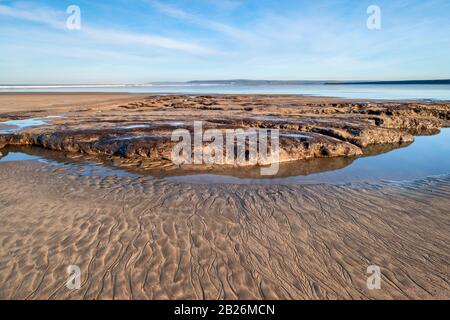 Sand patterns and ridges on the beach at Westward Ho!, North Devon, South West, UK Stock Photo