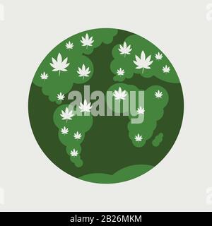 medical cannabis leaves on world map global marijuana legalization drug consumption concept vector illustration Stock Vector