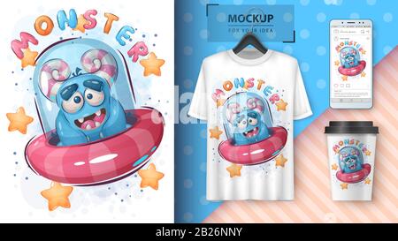 Cute monster poster and merchandising. Stock Vector