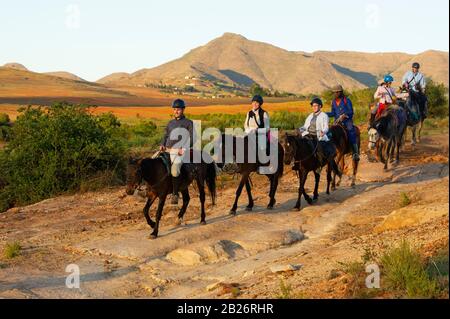 Horse riding, Malealea, Lesotho Stock Photo