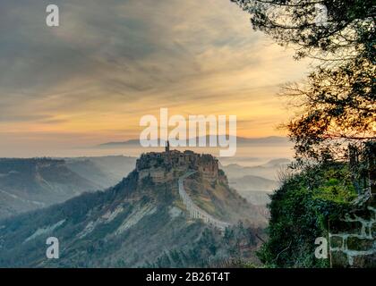 A panoramic shot of Civita di Bagnoregio, A.K.A. the Dying Town Stock Photo