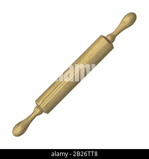 Wooden rolling pin for dough isolated on a white background. Front view, vector illustration. Stock Vector