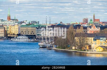 April 22, 2018. Stockholm, Sweden. Panorama of the historic center of Stockholm in clear weather. Stock Photo