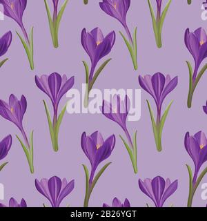 Seamless pattern crocus in spring, vector Stock Vector