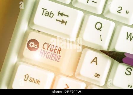 Text sign showing Cyber Hygiene. Business photo text steps that computer users take to improve their cyber security Stock Photo