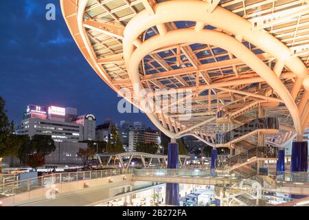 Oasis 21 bus terminal at dusk, Nagoya, Japan Stock Photo