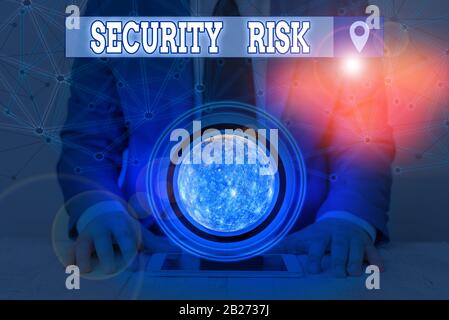 Handwriting text Security Risk. Conceptual photo possesses a possible threat to the security of something Elements of this image furnished by NASA Stock Photo
