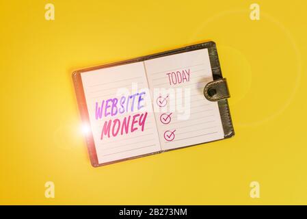 Handwriting text writing Website Money. Conceptual photo Refers to the website we want to promote Where money is earned Dark leather private locked di Stock Photo