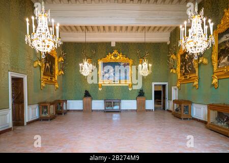 Chambord, France - November 14, 2018:  The Hunting room of the Chambord castle