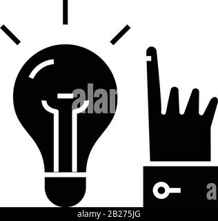 Having the idea black icon, concept illustration, vector flat symbol, glyph sign. Stock Vector