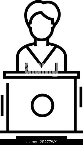 Scientist speech line icon, concept sign, outline vector illustration, linear symbol. Stock Vector