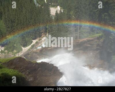 Rainbow over the Krimml Waterfalls (Krimmler Wasserfälle) in the High Tauern National Park, Austria