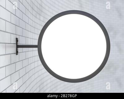 Download Blank round light box sign mockup on dark blank wall. With clipping path. 3d render Stock Photo ...