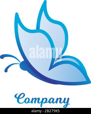 Abstract Flying Butterfly logo design template. Animal Logo Concept Isolated on white background. Colorful of Baby blue gradation color. Stock Vector
