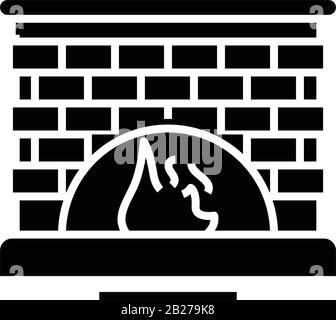 Home fireplace black icon, concept illustration, vector flat symbol, glyph sign. Stock Vector