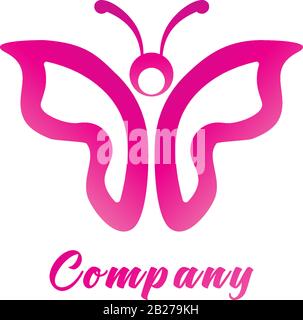 Abstract Pink Outline Butterfly logo design template. Animal Logo Concept Isolated on white background. Colorful of Pinky Gradation Color. Stock Vector