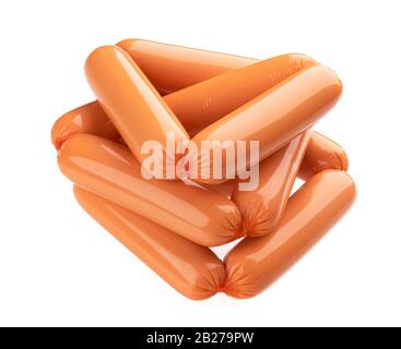 Bunch of boiled sausages isolated on white background Stock Photo