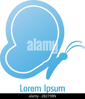 Abstract Flying Butterfly with rounded wings. Colorful Animal Logo Concept Isolated on White background. Baby Blue, Powder Blue, Gradient Color. Stock Vector